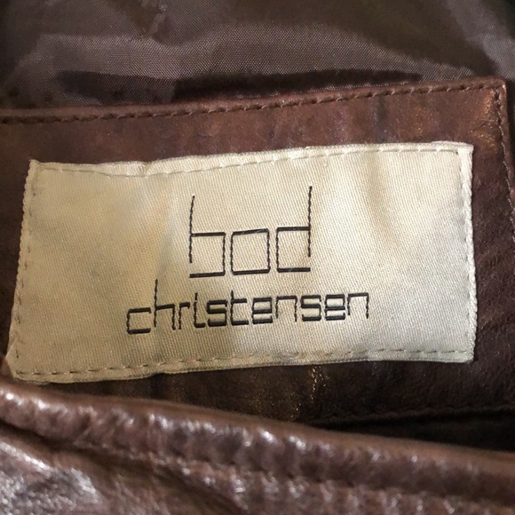 Brown leather coat Bod Christiansen size large - Picture 2 of 10